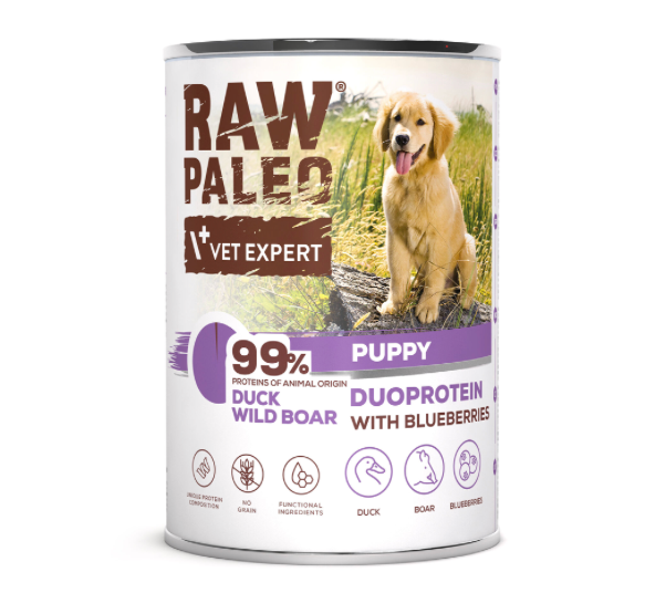 Vet Expert Raw Paleo with Duck and Wild Boar Wet Puppy Food 400g