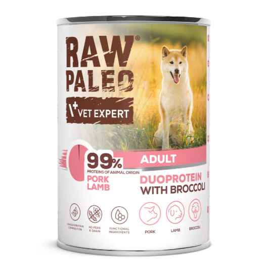 Vet Expert Raw Paleo with Pork and Lamb for Adult Wet Dog Food 400g