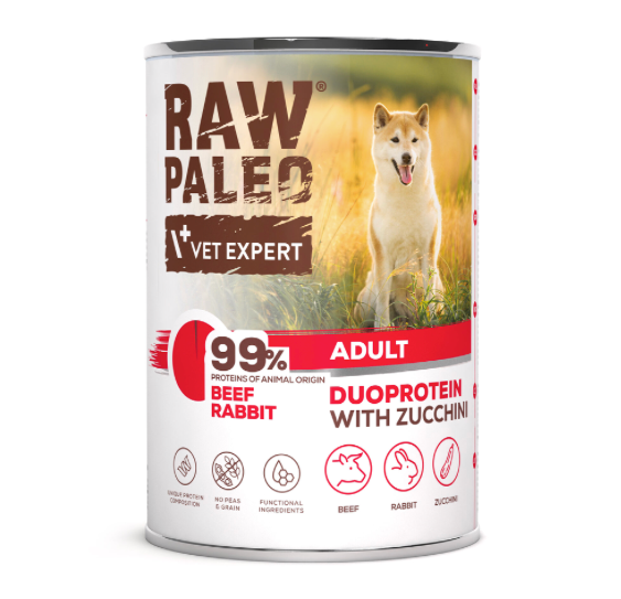 Vet Expert Raw Paleo with Beef and Rabit for Adult Wet Dog Food 400g