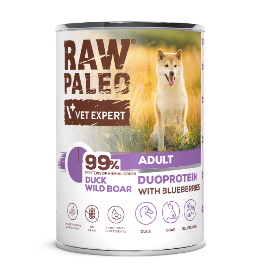 Vet Expert Raw Paleo with Duck and Wild Boar for Adult Wet Dog Food 400g