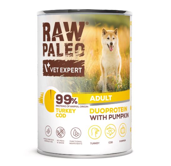 Vet Expert Raw Paleo with Turkey and Cod for Adult Wet Dog Food 400g