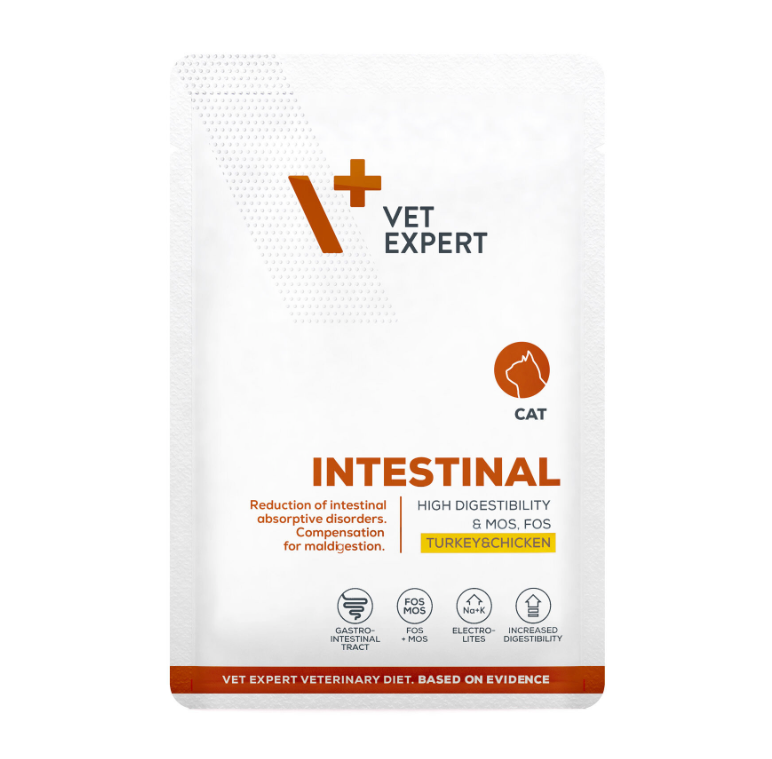 Vet Expert Intestinal Wet Cat Food with Turkey and Chicken, 100gx12pcs