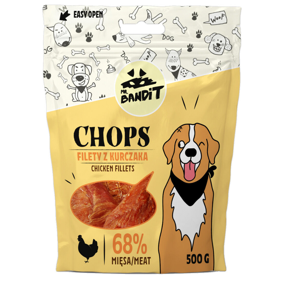 Mr. Bandit Chops with Chicken Fillets Treats for Dogs, 500g