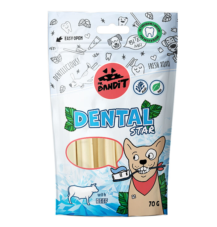 Mr. Bandit Dental Stars with Beef Treats for Dogs, 70g