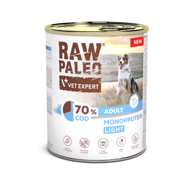 Vet Expert Raw Paleo Light with Cod for Adult Wet Dog Food 800g