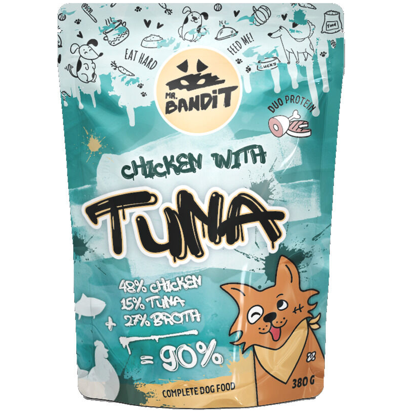Mr. Bandit with Broth, Chicken and Tuna Wet Dog Food 380g 6 Pouches