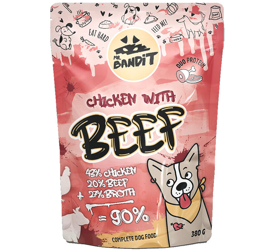Mr. Bandit with Broth, Chicken and Beef Wet Dog Food 380g 6 Pouches