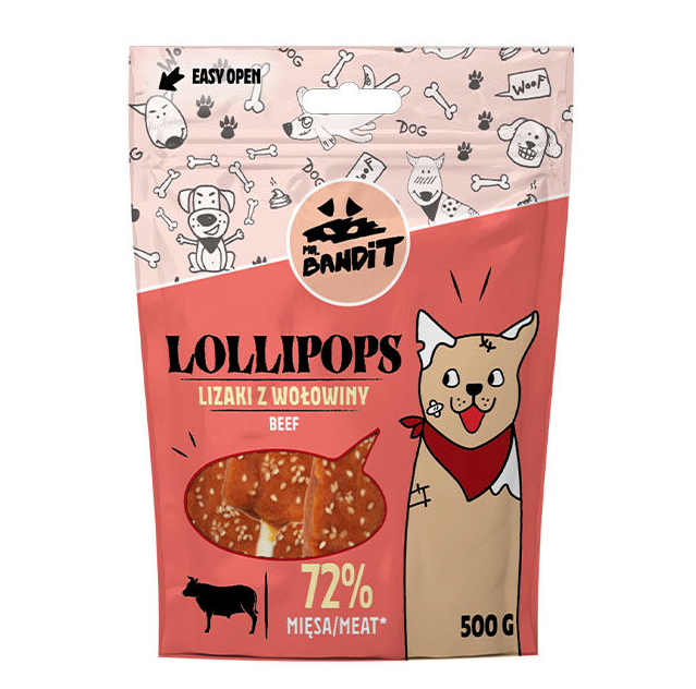 Mr. Bandit Lollipops ar Liellopu Kārumi Suņiem, 500g