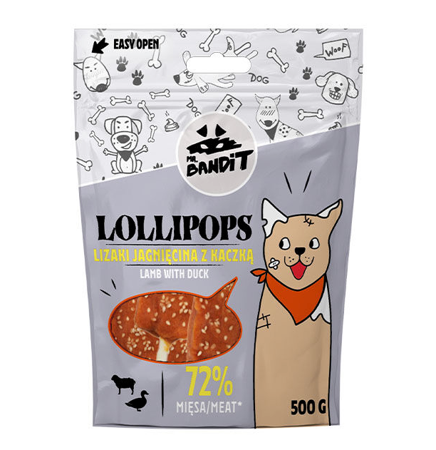 Mr. Bandit Lollipops mit Lamm und Ente Snacks für Hunde, 500 g