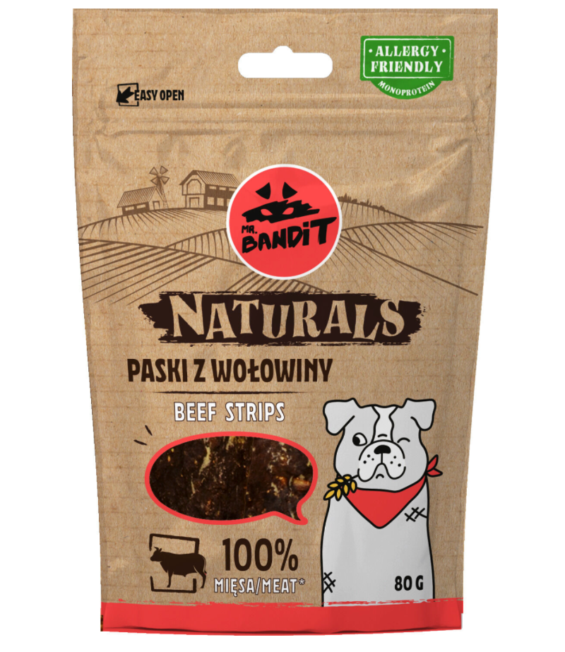 Mr. Bandit Naturals with Beef Stripes Treats for Dogs, 80g