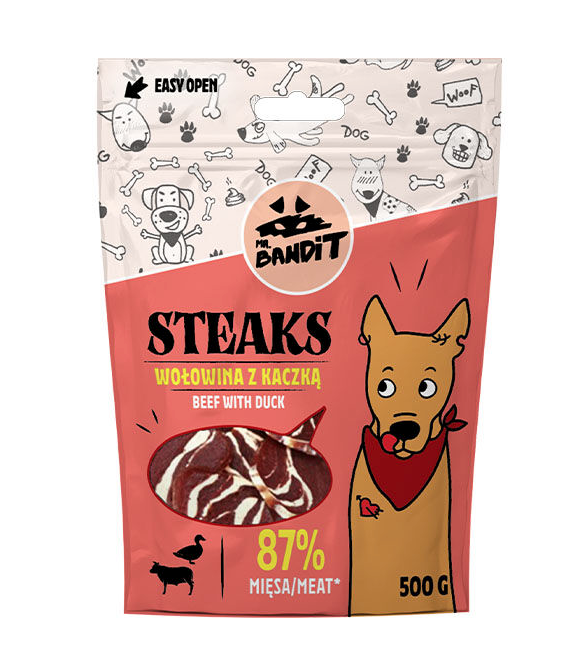 Mr. Bandit Steaks with Beef and Duck Treats for Dogs, 500g