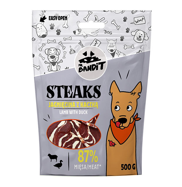 Mr. Bandit Steaks with Lamb and Duck Treats for Dogs, 500g