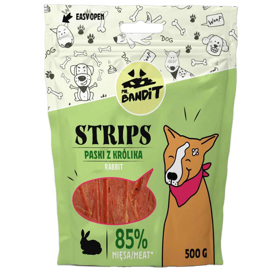 Mr. Bandit Strips with Rabbit Treats for Dogs, 500g