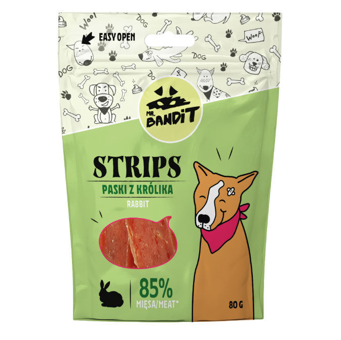 Mr. Bandit Streifen mit Kaninchen Snacks für Hunde, 80g