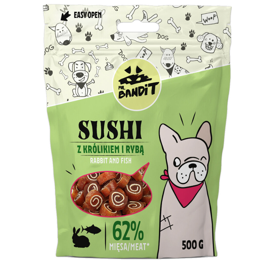 Mr. Bandit Sushi with Rabbit and Fish Treats for Dogs, 500g