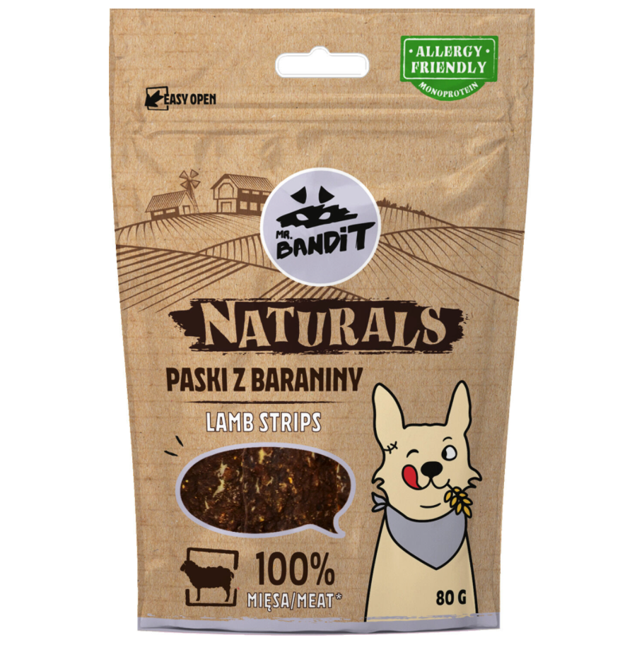 Mr. Bandit Naturals with Lamb Stripes Treats for Dogs, 80g