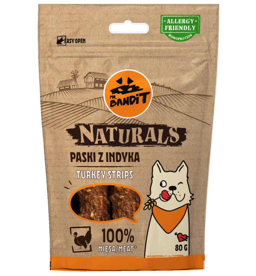 Mr. Bandit Naturals with Turkey Stripes Treats for Dogs, 80g
