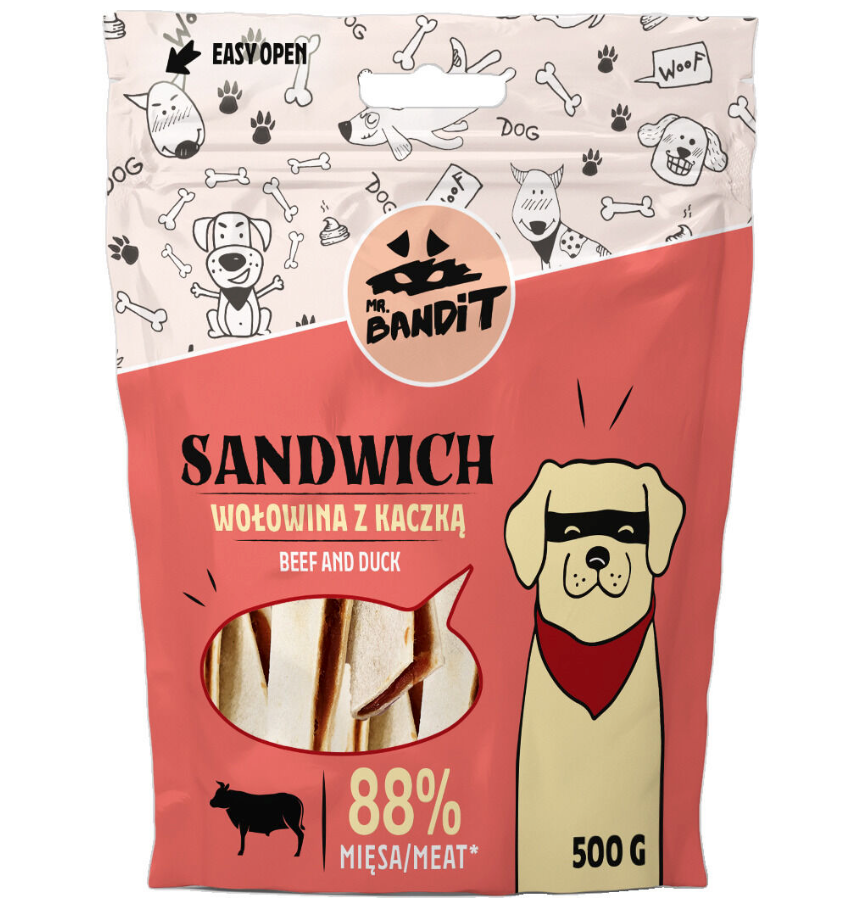 Mr. Bandit Sandwich with Beef and Duck Treats for Dogs, 500g