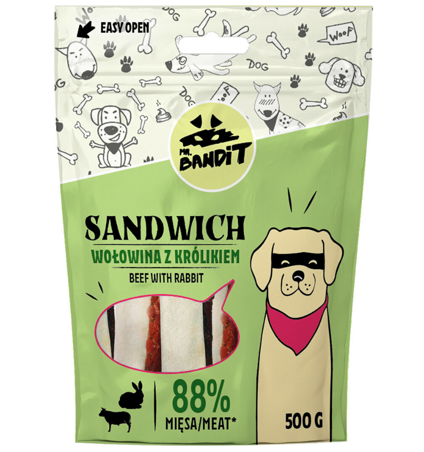 Mr. Bandit Sandwich with Beef and Rabbit Treats for Dogs, 500g