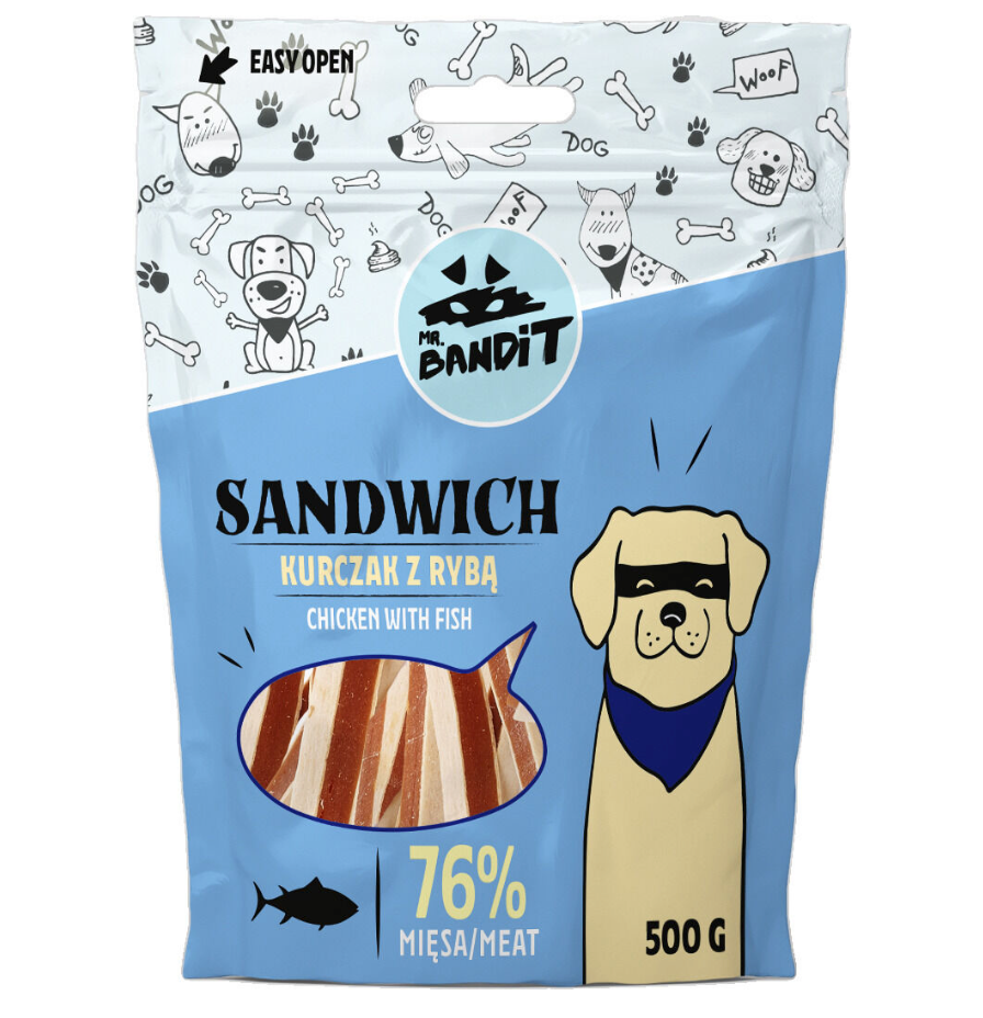 Mr. Bandit Sandwich with Chicken and Fish Treats for Dogs, 500g