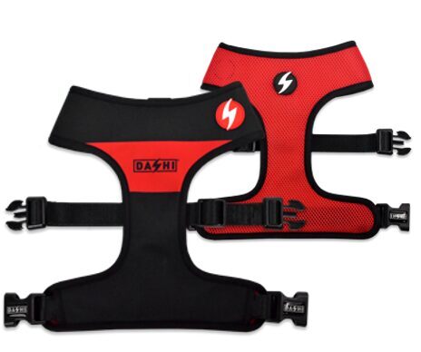 Dashi Stripes3 RED&BLACK Reversible Neo Mesh Harnesses for Dogs and Cats