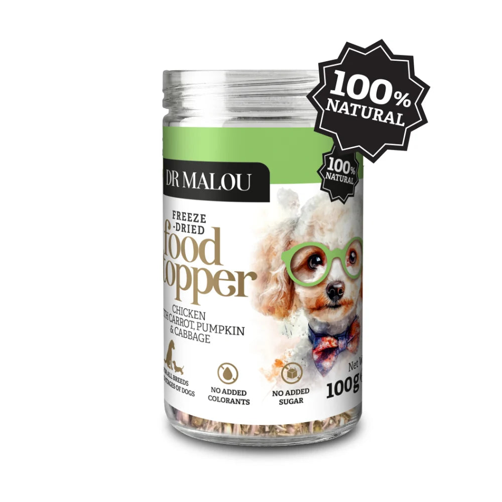 Dr Malou Freeze-Dried Food Chicken Topper with Carrots & Pumpkin for Dogs, 100g