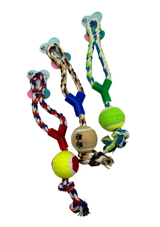 Suņu rotaļlieta Tenisa bumba un virve