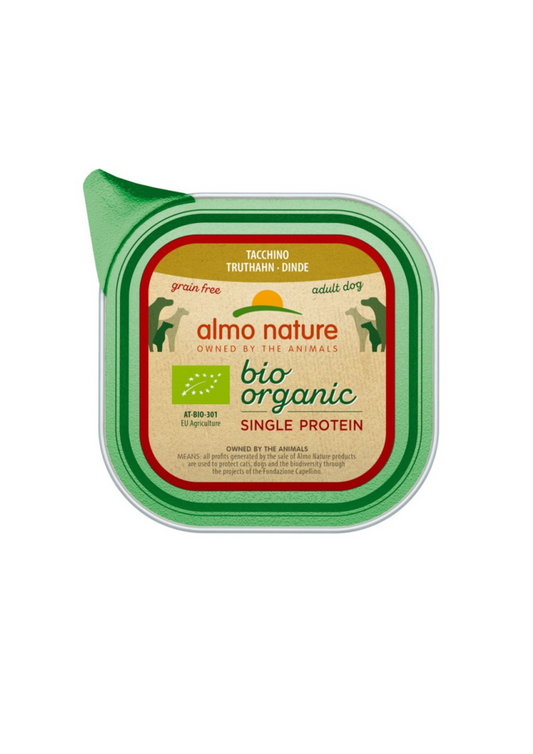 Almo Nature Bio Organic Monoprotein Adult Dog Wet Food, Pate with Turkey, All Breeds, Grain Free, Gluten Free, All Breeds, 150 g