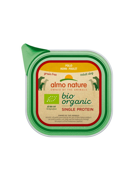 Almo Nature Bio Organic Monoprotein Adult Dog Wet Food, Pate with Chicken, Single Protein, Grain Free, Gluten Free, All Breeds, 150 g