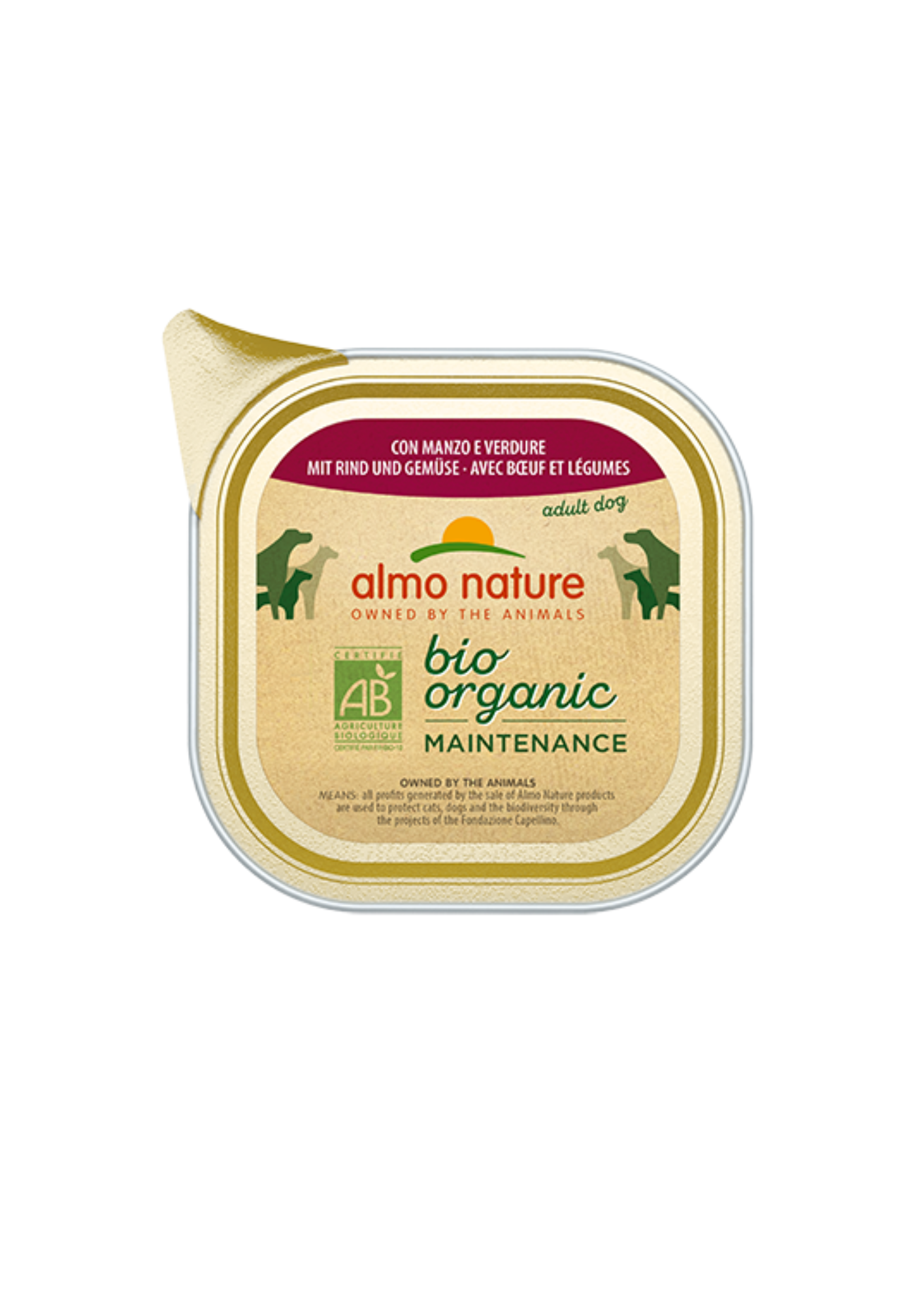 Almo Nature Bio Organic Maintenance Adult Dog Wet Food, Pate with Beef and Vegetables, All Breeds, 100 g x 12