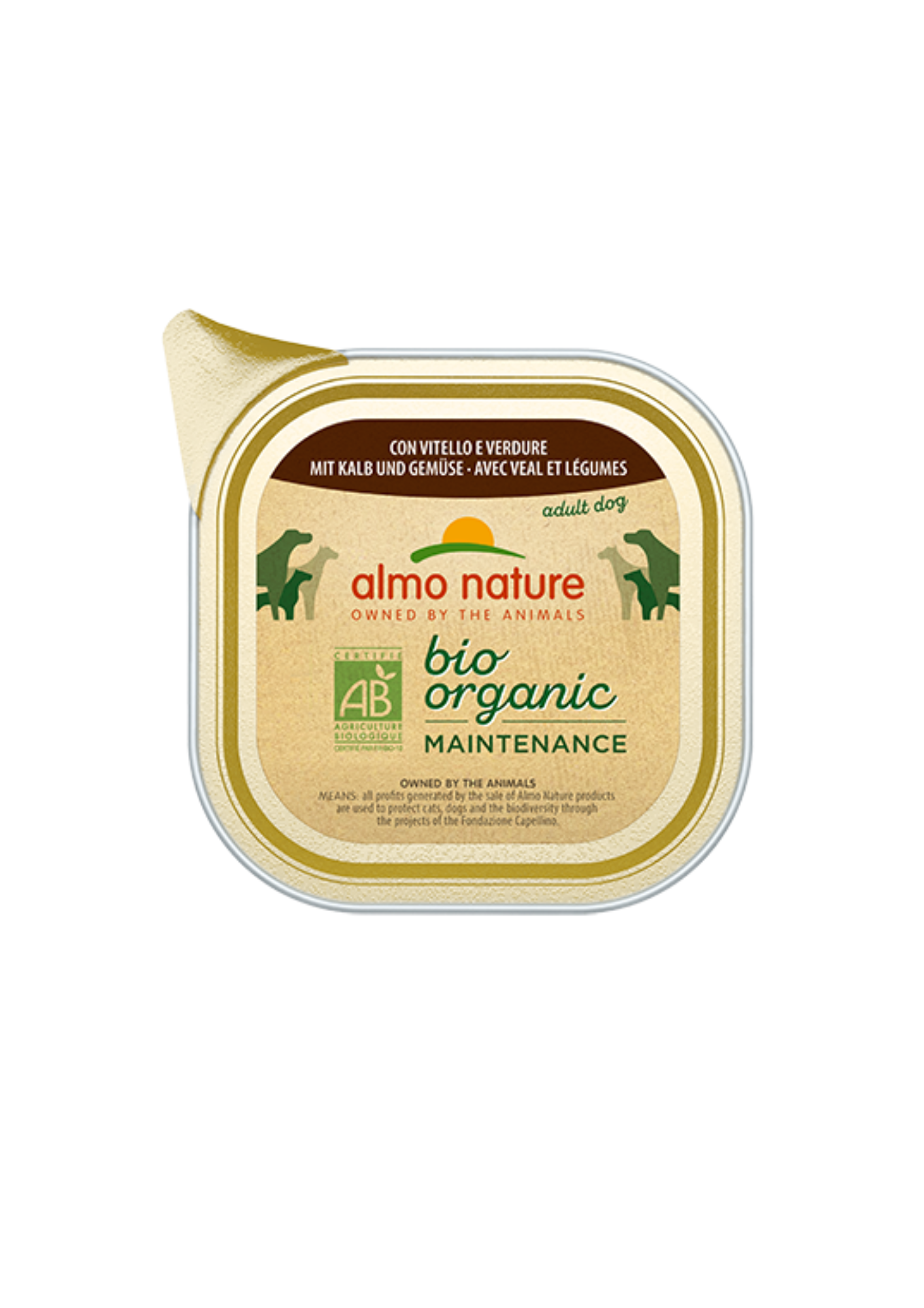 Almo Nature Bio Organic Maintenance Nassfutter für ausgewachsene Hunde, Pastete mit Kalbfleisch und Gemüse, 300 g