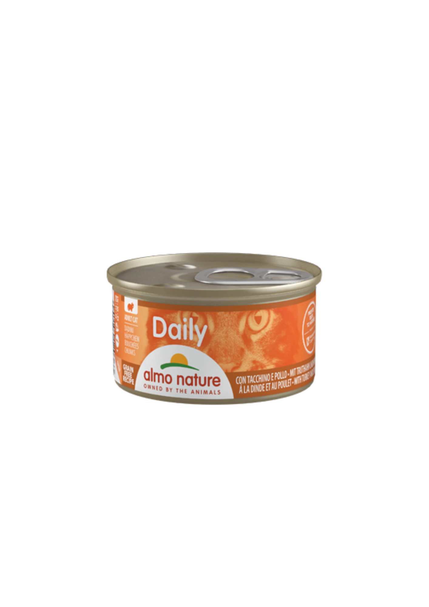 Almo Nature Daily, Nourriture humide pour chats – Dinde et poulet, riche en protéines, sans céréales, 85 g
