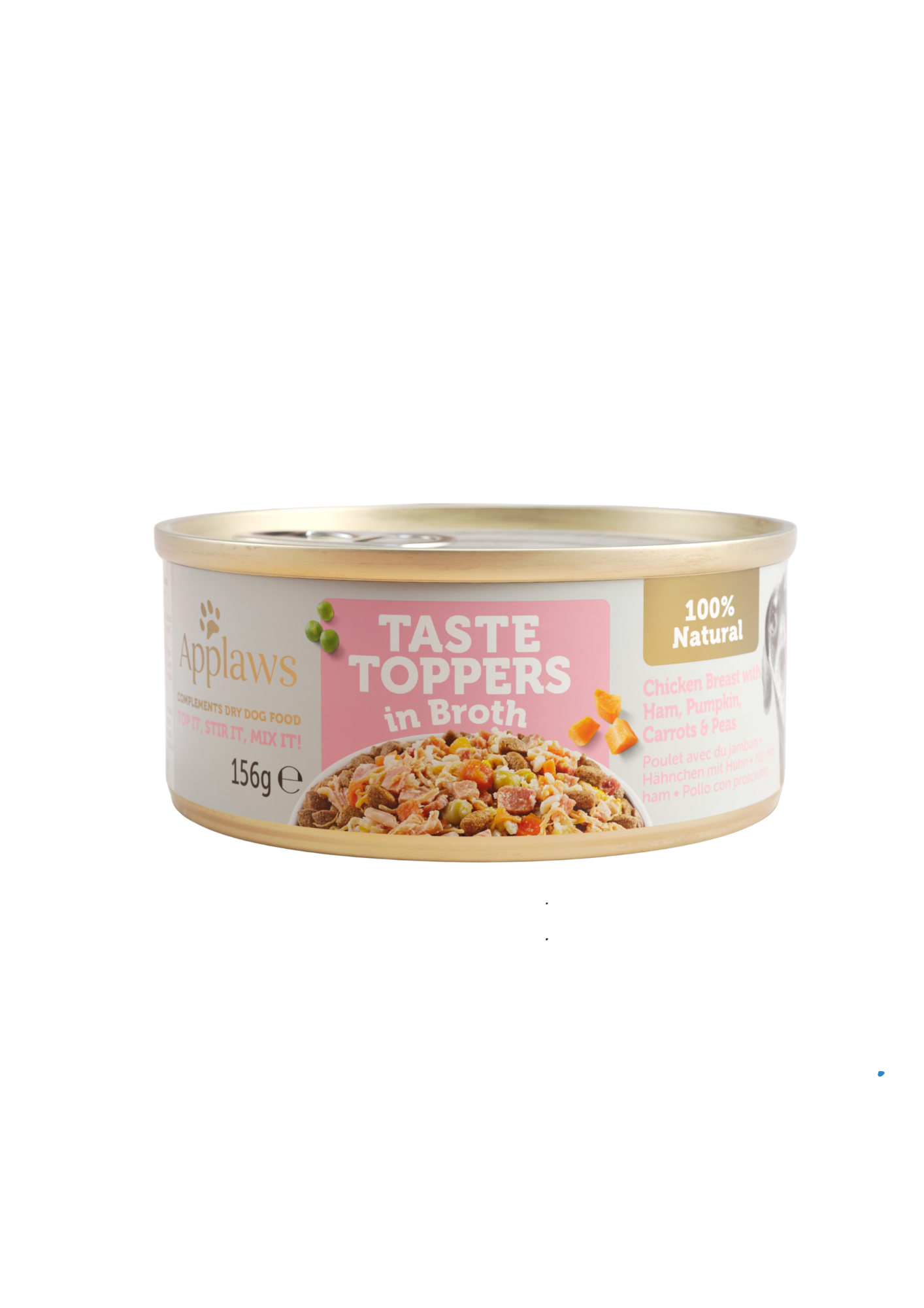 Applaws Taste Toppers in Hühnerbrustbrühe mit Schinken, Kürbis, Karotten und Erbsen, 100 % natürliches Ergänzungs-Trockenfutter für Hunde, 156 g