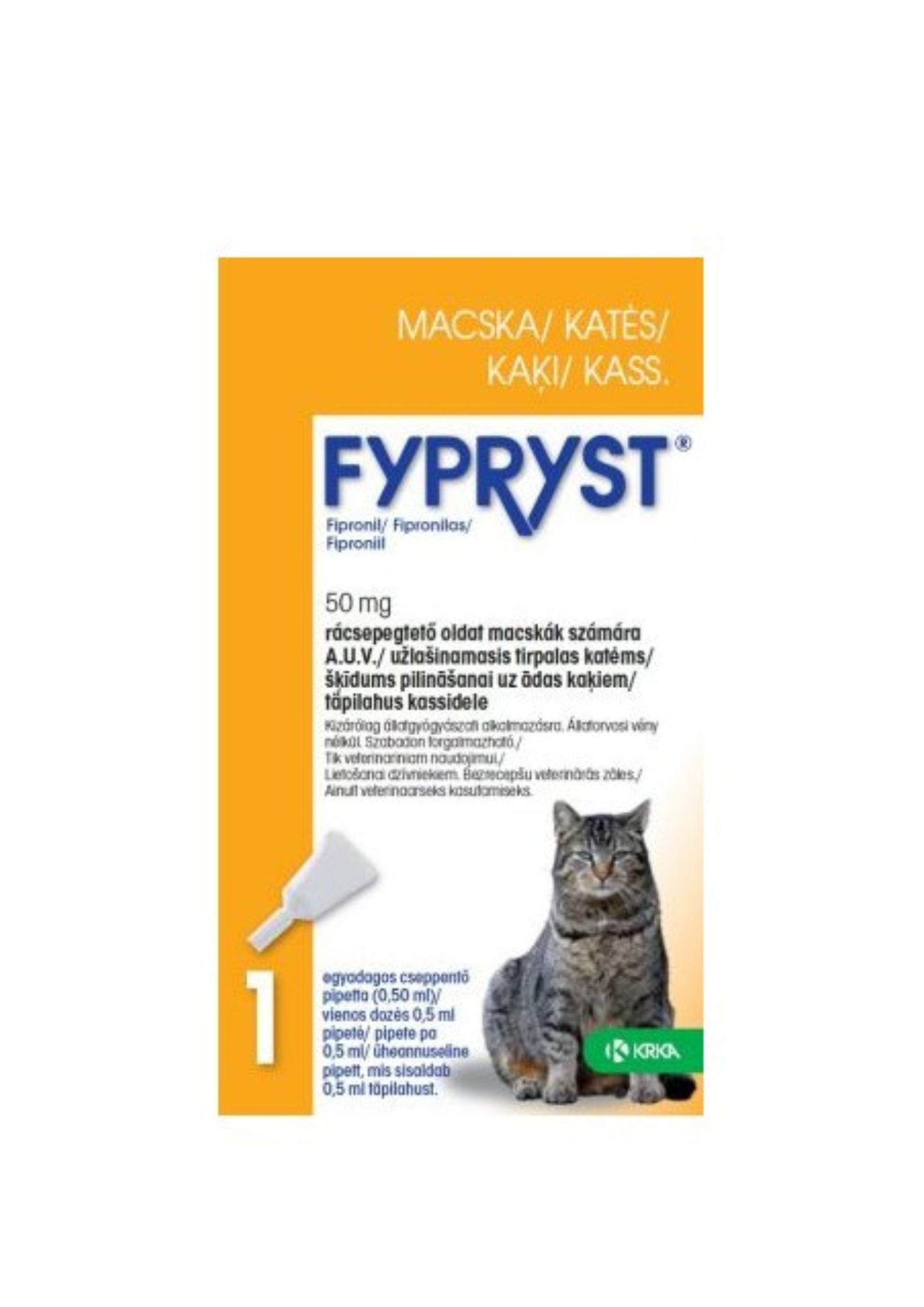 KRKA Fypryst 50 mg spot-on Tratamiento y prevención de infestaciones por pulgas y garrapatas en gatos, 1 pipeta