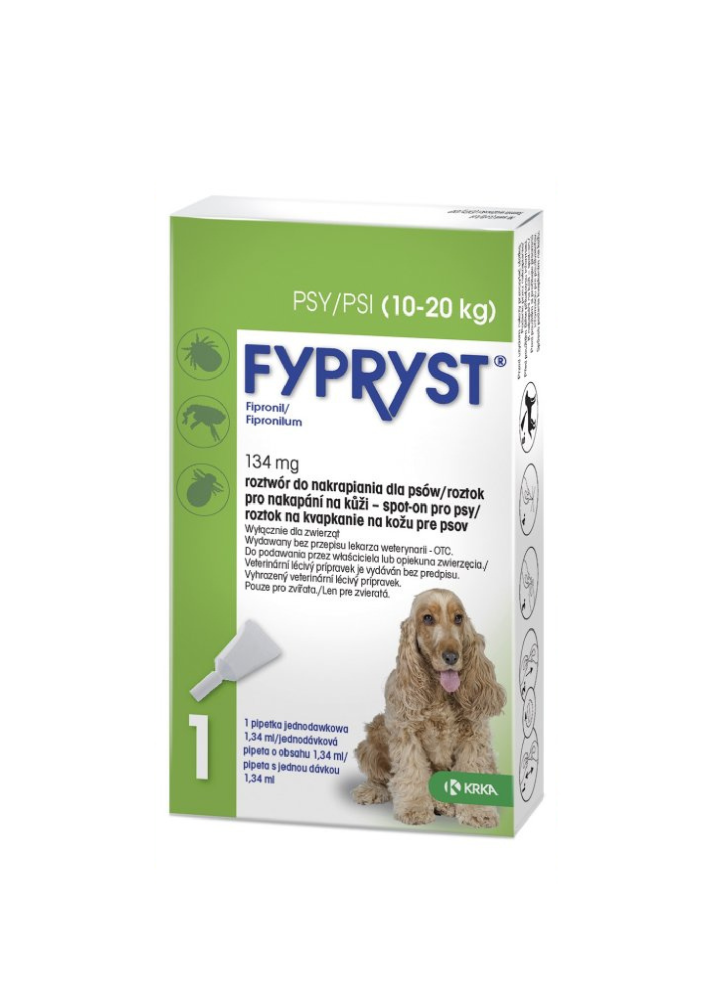 KRKA Fypryst 134mg spot-on Treatment and prevention of flea and tick infestations in dogs, 10-20 kg