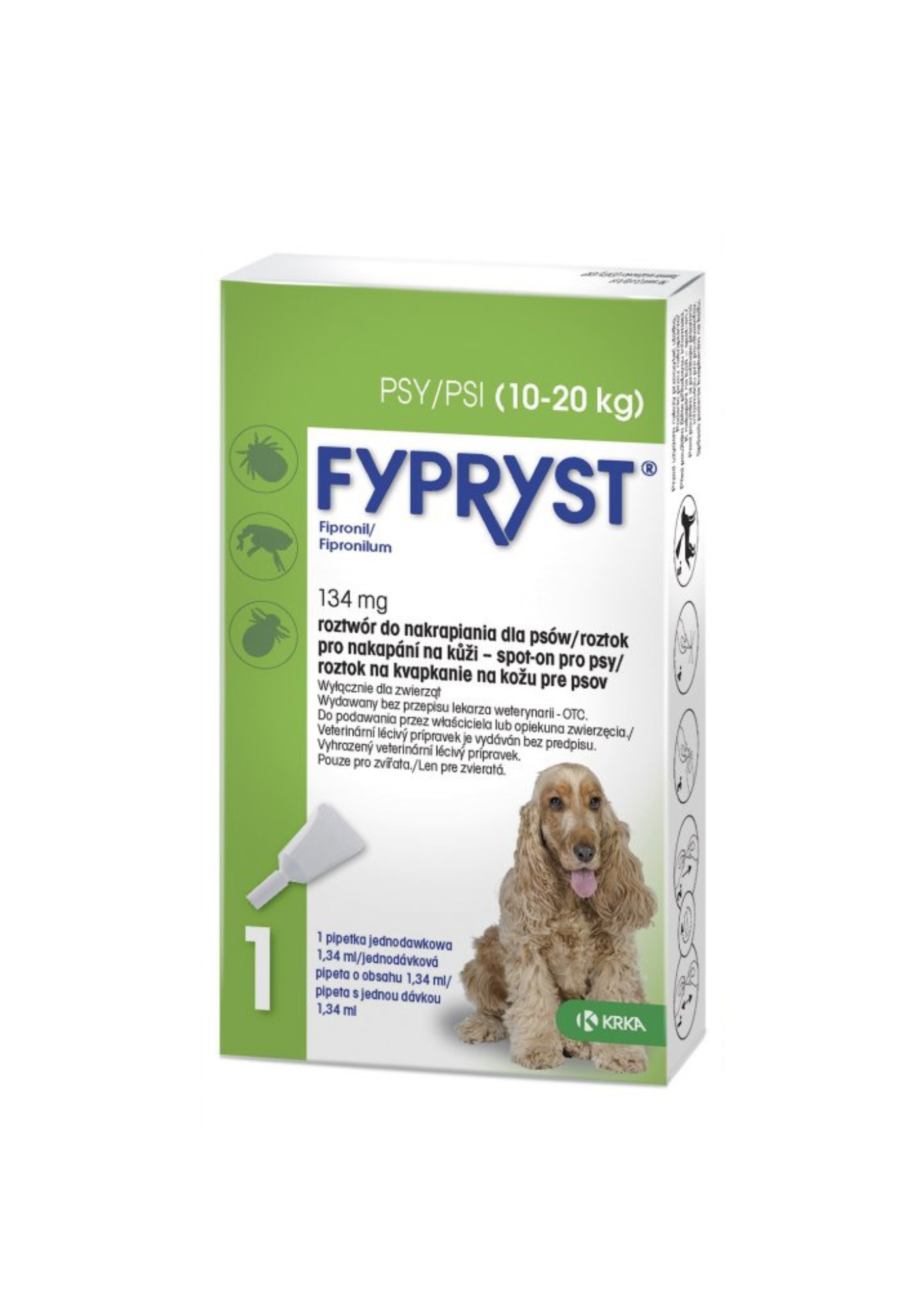 KRKA Fypryst 134 mg spot-on Tratamiento y prevención de infestaciones por pulgas y garrapatas en perros, 10-20 kg