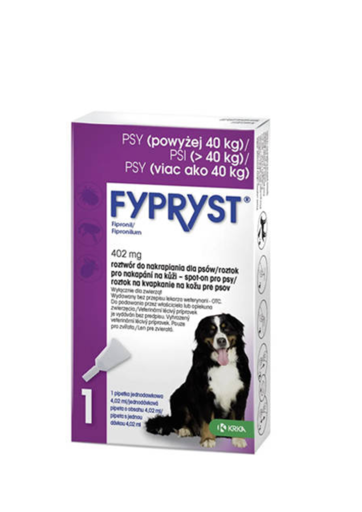 KRKA Fypryst 402 mg spot-on Tratamiento y prevención de infestaciones por pulgas y garrapatas en perros, 40+kg
