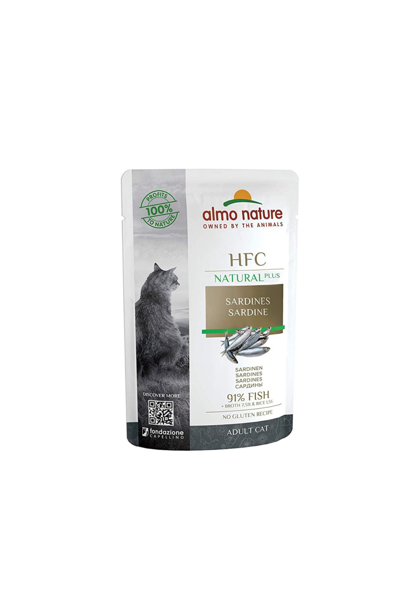 Almo Nature HCF Natural Plus Nourriture humide pour chats aux sardines 91 %, 55 g