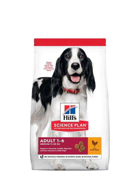 Hill's® Science Plan® Vidējas šķirnes pieaugušim suņiem sausā barība ar vistu, 14kg