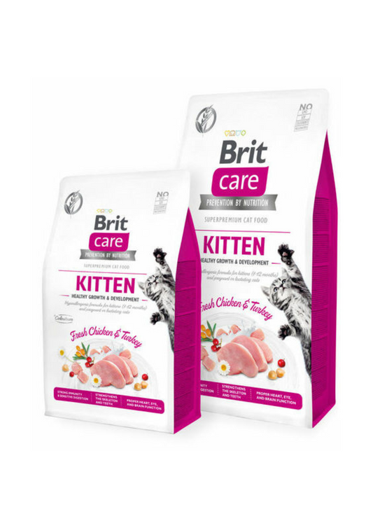 Brit Care Cat GF Kitten Sausā barība kaķēniem ar tītaru un vistu augšanai un attīstībai, 0,4kg