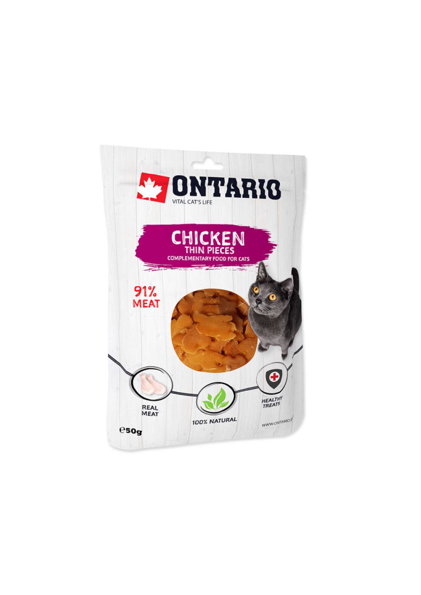 Ontario Cat Treats with Chicken, Thin Pieces, 50 g