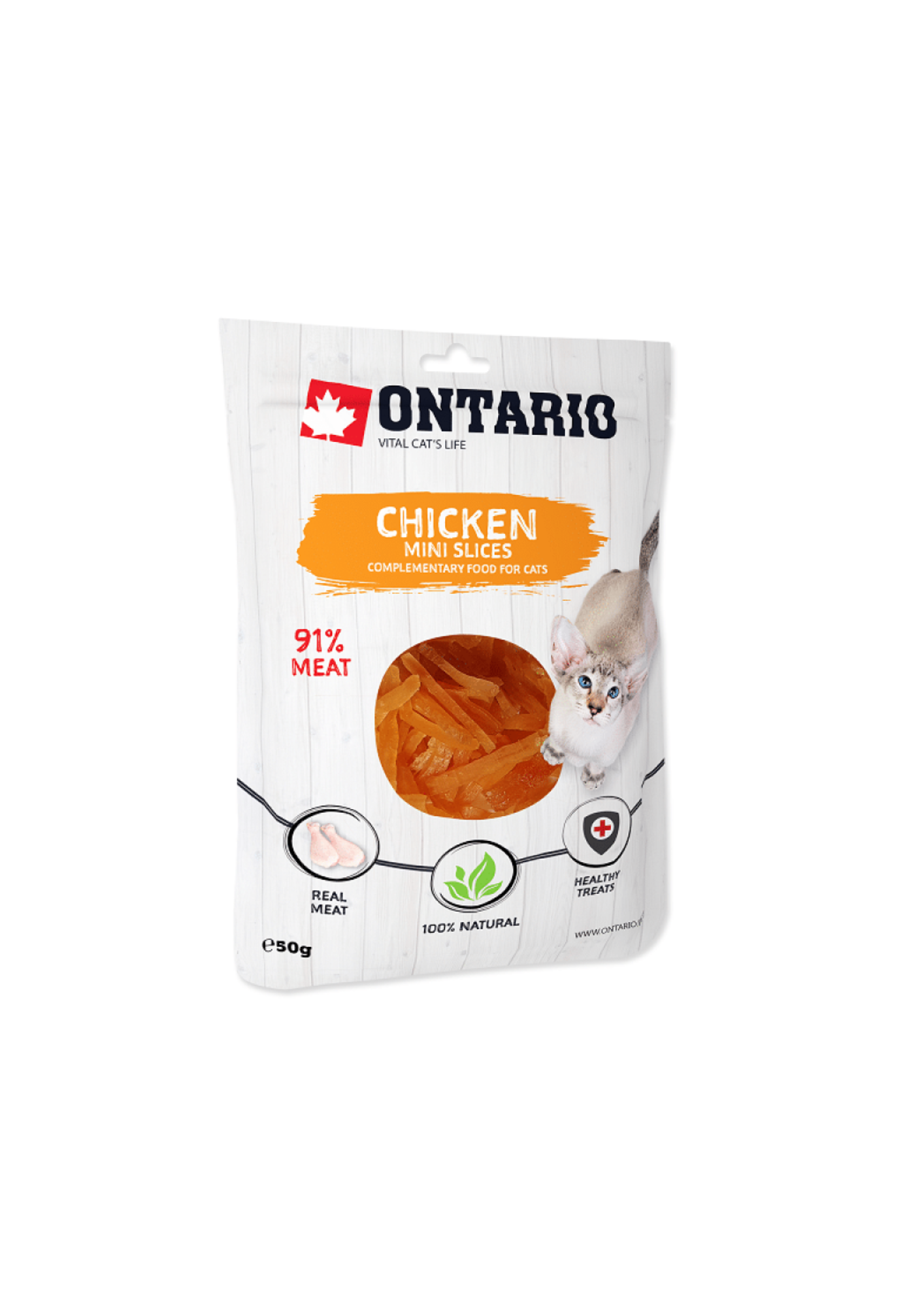 Gâteries pour chats de l'Ontario au poulet, mini tranches, 50 g