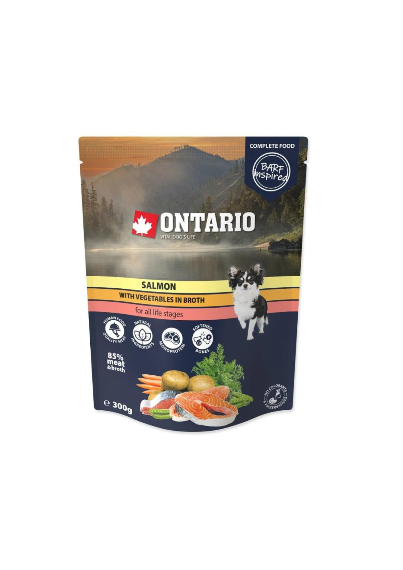 Ontario Comida Húmeda para Perros con Salmón y Verduras en Caldo, 300 g