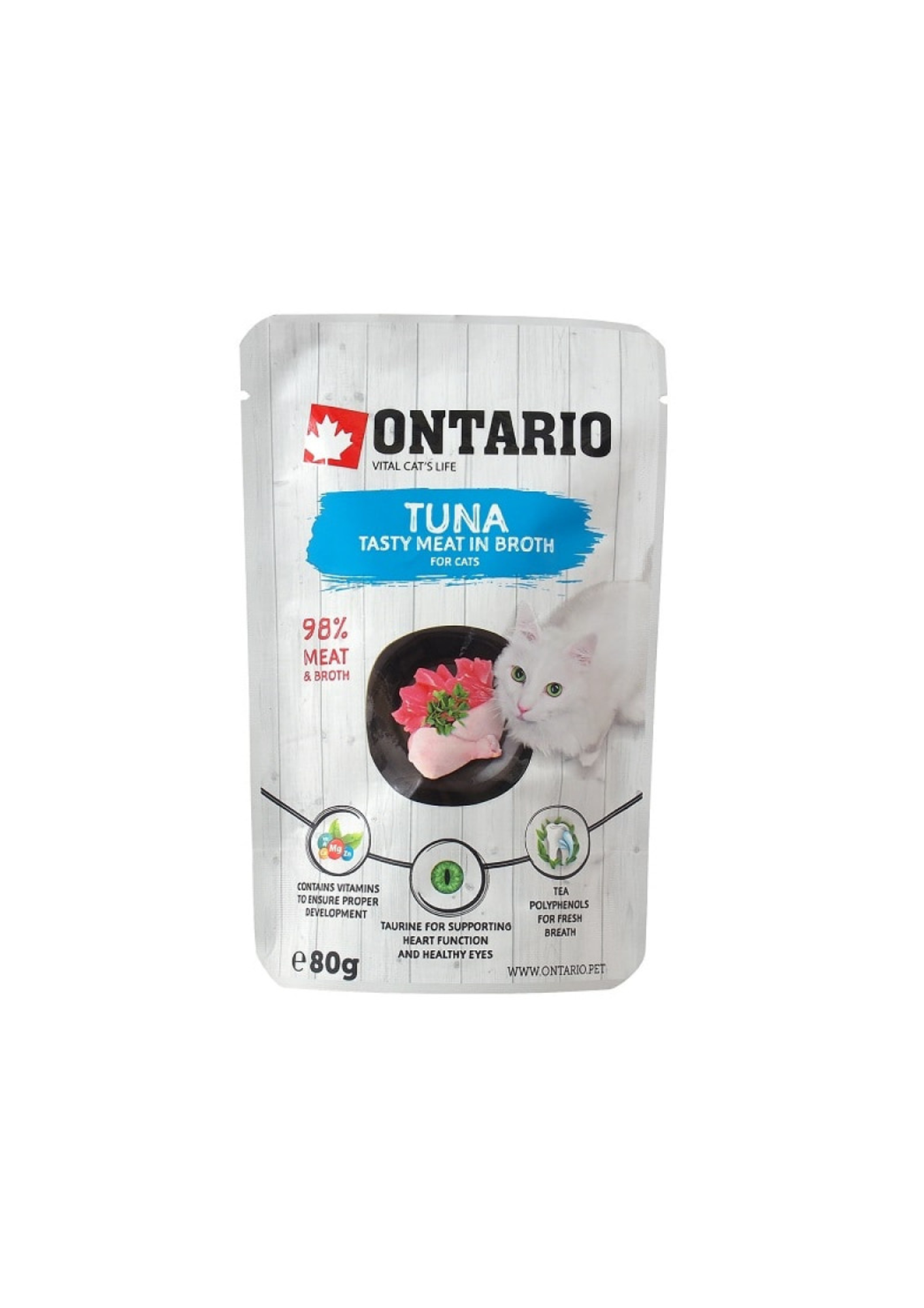 Ontario Comida Húmeda para Gatos en Bolsa con Atún en Caldo 80g