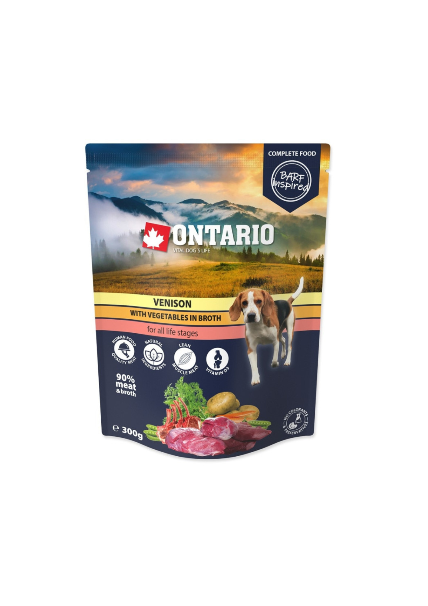 Ontario Comida Húmeda para Perros con Carne de Venado y Verduras en Caldo, 300 g