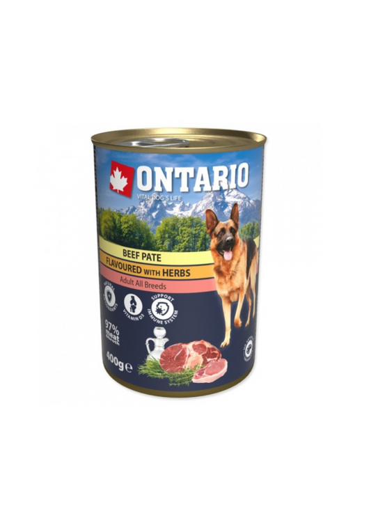 Ontario Wet Dog Food with Beef and Herbs Pate, 400 g