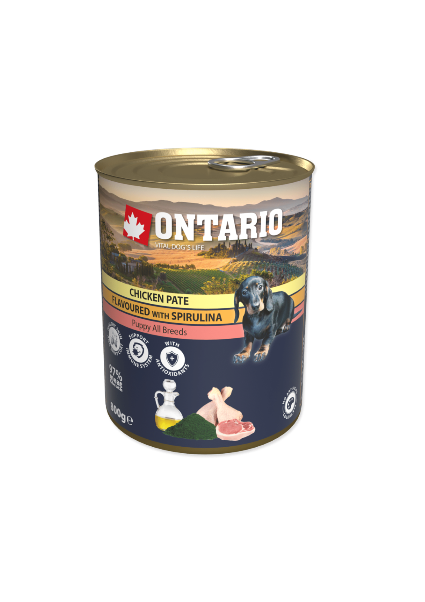 Ontario Dog Nassfutter für Welpen mit Hühnerpastete, Spirulina, Lachsöl, 800 g