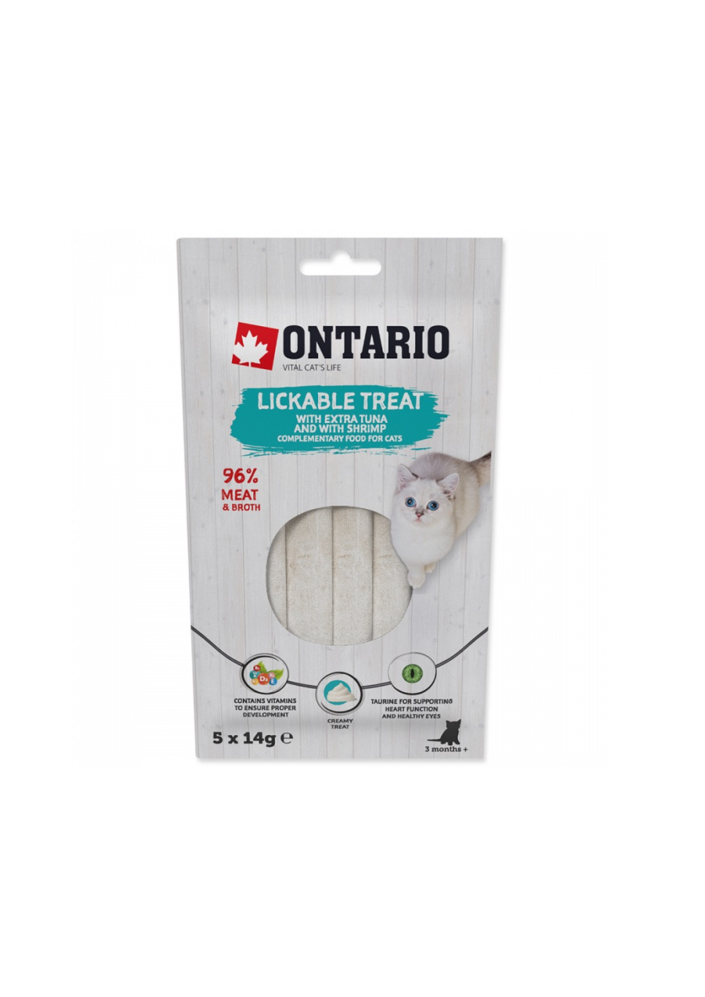 Ontario Lickable Treats mit Thunfisch und Garnelen, 5 x 14 g