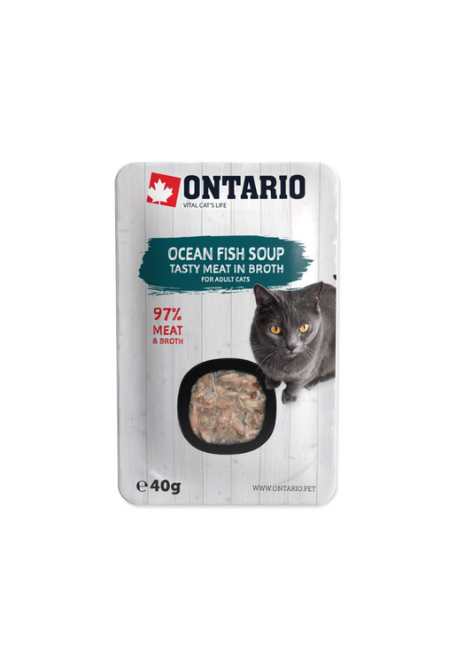 Ontario Soup Adult mitrā barība kaķiem ar okeāna zivīm un dārzeņiem, 40 g 