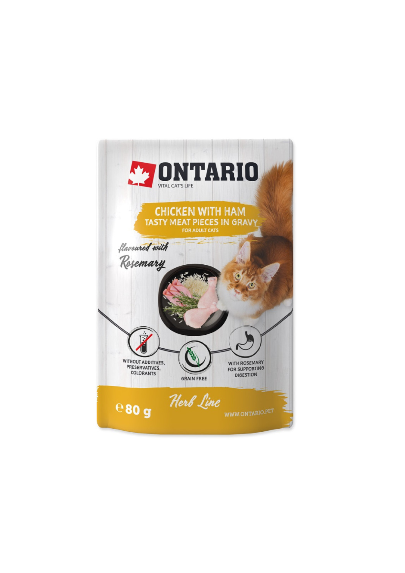 Ontario Herb mitrā barība kaķiem ar vistu un šķiņķi, 80 g